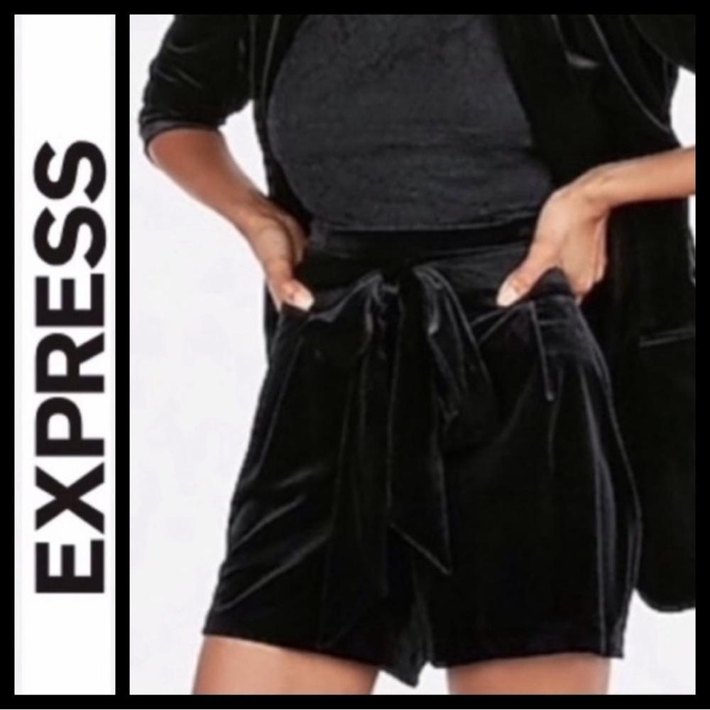 NWT Express High Waisted Belted Velvet Shorts